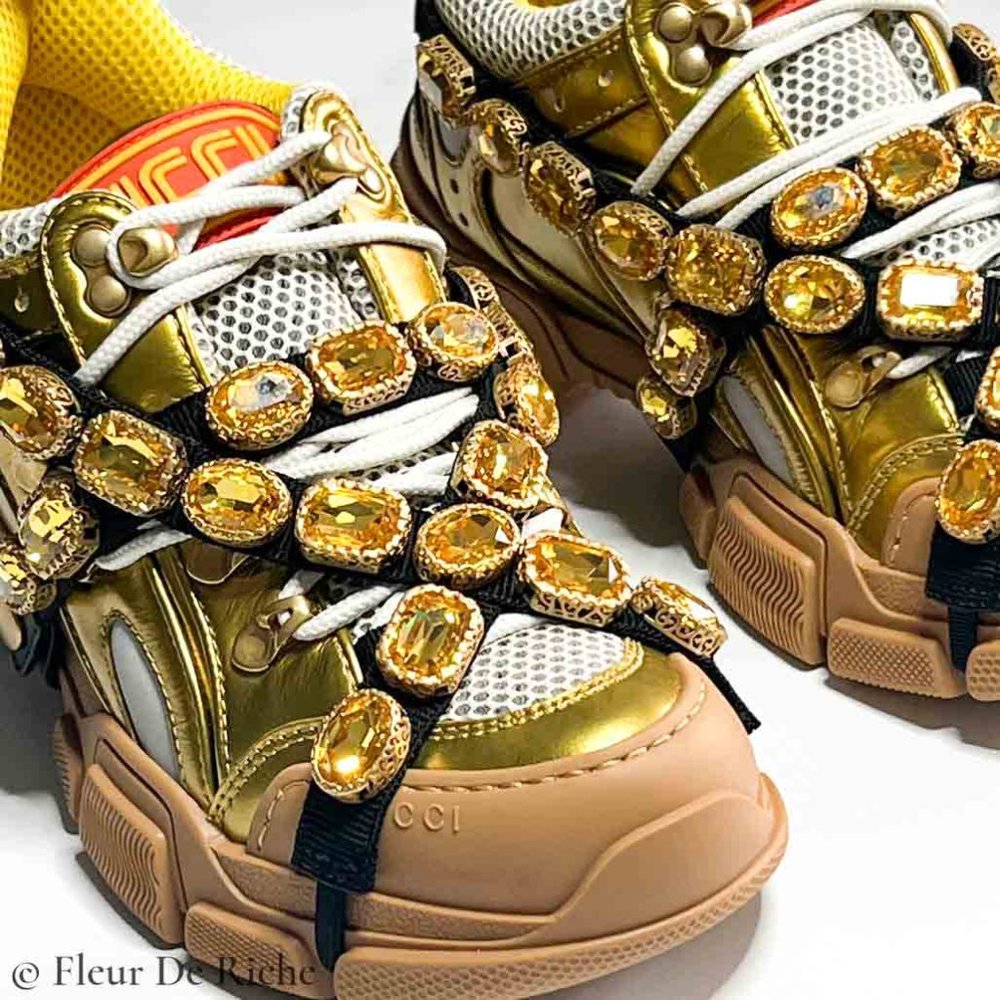 💛SOLD🖤 Rare New Gucci x SEGA Flashtrek Gold Lowtop Sneakers - Picture 3 of 7